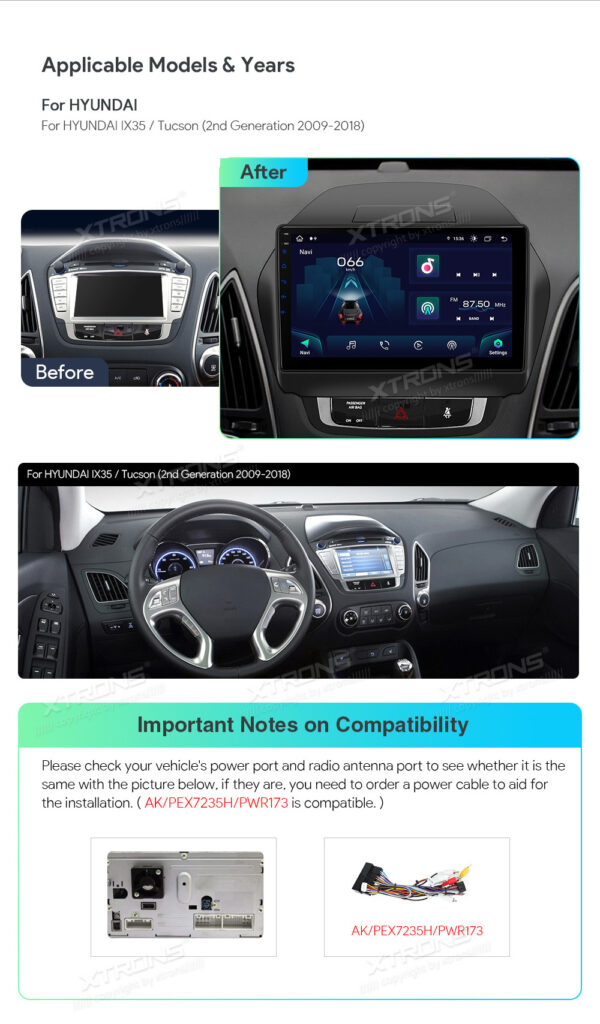 ISO Wiring Harness for XTRONS Hyundai IX35 / Tucson Unit