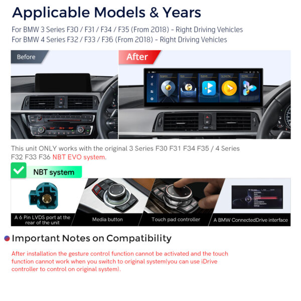 BMW | 3/4 Series | Android / iPhone | Octa-core | 4GB RAM & 64GB ROM | Integrated 4G LTE | QLB42THEVR