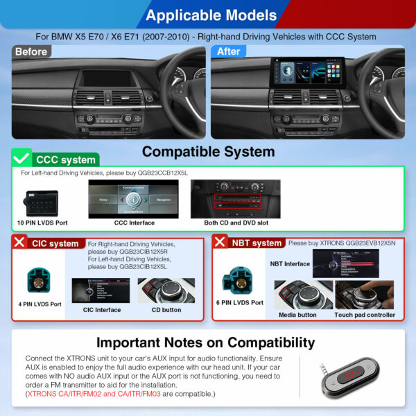 BMW | X5 X6  | Android OS & OEM System | Qualcomm 680 | Octa Core | 8GB RAM & 128GB ROM | QGB23CCB12X5R