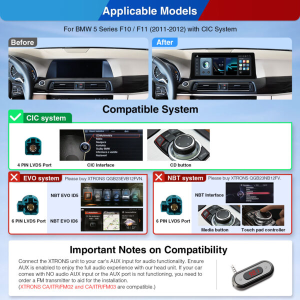 BMW | 5 series | Android OS & OEM System | Qualcomm 680 | Octa Core | 8GB RAM & 128GB ROM | QGB23CIB12FV
