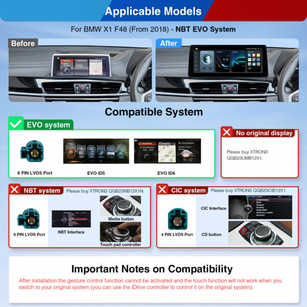 BMW | X1 F48 | Android OS & OEM System | Qualcomm 680 | Octa Core | 8GB RAM & 128GB ROM | QGB23EVB12X1N