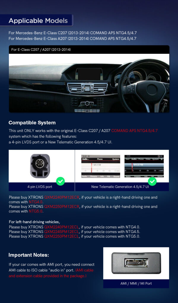Mercedes-Benz | E-Class | Android / iPhone | Qualcomm 662 | Octa Core |8GB RAM & 128GB ROM | QXM2245PM12ECR