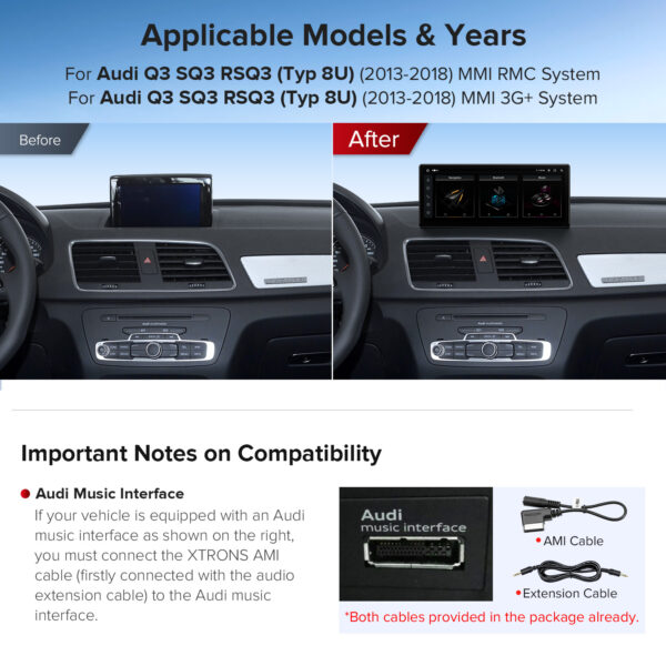 Audi | Q3 | Android Platform & OEM System | Octa-core | 4GB RAM & 64GB ROM | Global 4G LTE | QLA23Q3