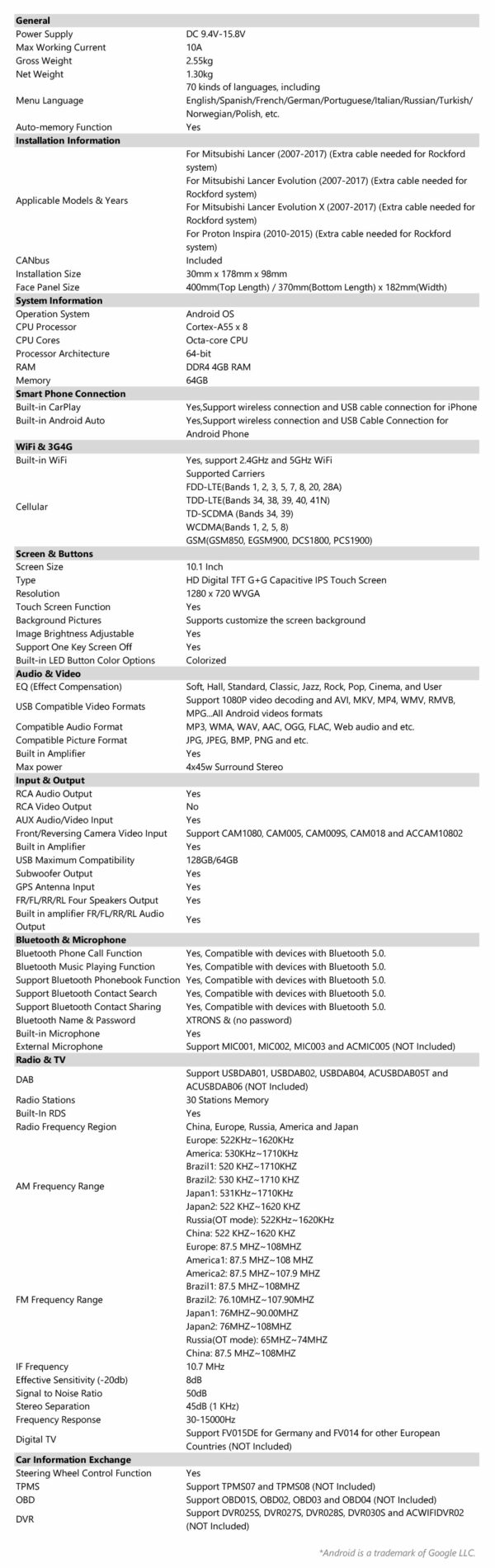 MITSUBISHI | Android OS | Octa Core | 4GB RAM & 64GB ROM | IPS Screen | IDP10LSMA