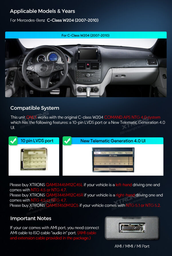 Mercedes-Benz | C-class | Android OS & OEM system | Octa-core | 4GB RAM & 64GB ROM | Integrated 4G LTE | QAMS1440M12C40