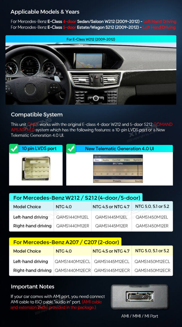 Mercedes-Benz | E-Class | Android OS & OEM system | Octa-core | 4GB RAM & 64GB ROM | Integrated 4G LTE | QAMS1440M12EL