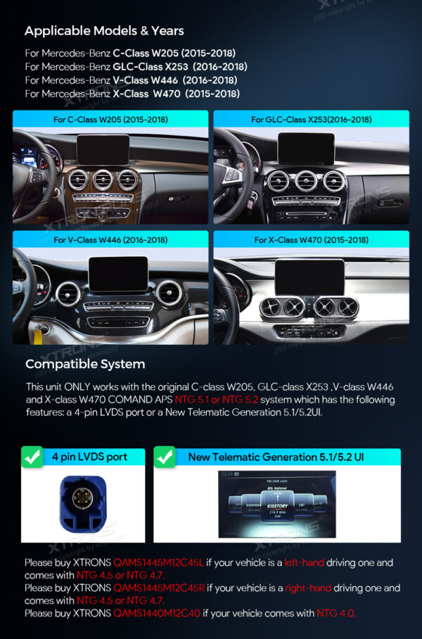 Mercedes-Benz | Android OS & OEM system | Octa-core | 4GB RAM & 64GB ROM | Integrated 4G LTE | QAMS1450M12C5