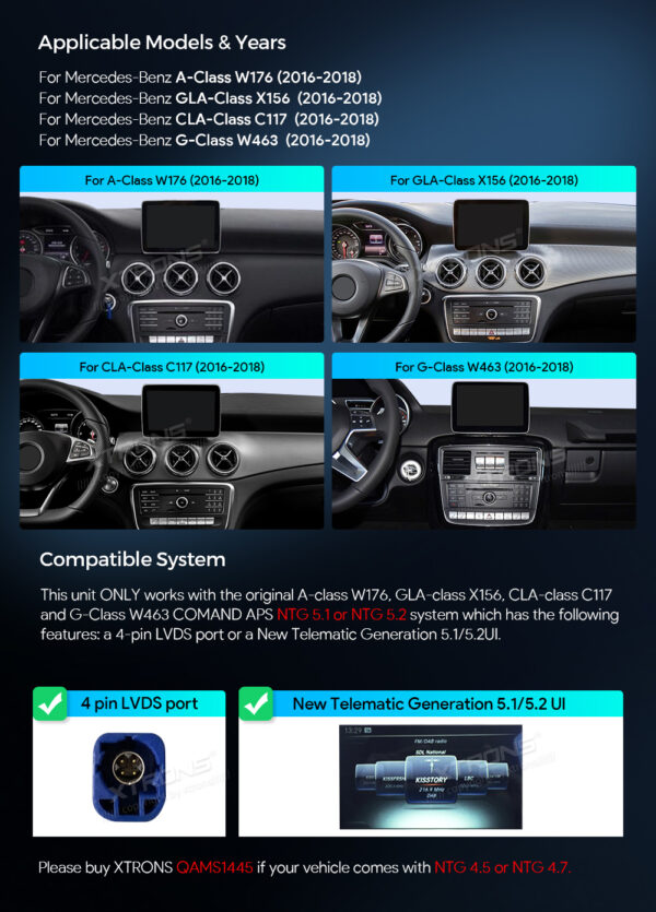 Mercedes-Benz | Android OS & OEM system | Octa-core | 4GB RAM & 64GB ROM | Integrated 4G LTE | QAMS1450
