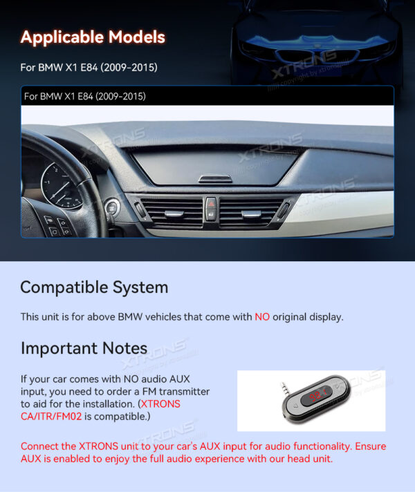 BMW | X1 | Android OS & OEM System | Octa Core | 4GB RAM & 64GB ROM | Integrated 4G Solution | QDB10X1UN