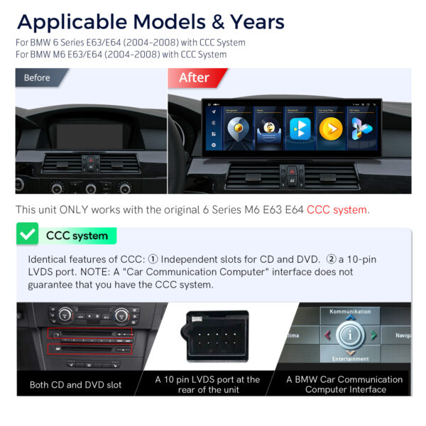 BMW | 6 Series  | Android OS & OEM system | Octa-core | 8GB RAM & 256GB ROM | Global 4G LTE | QLBX4463CC3