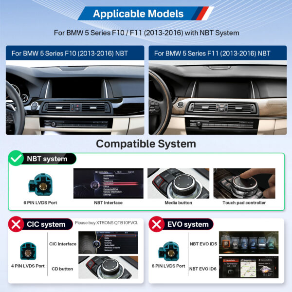 BMW | 5 Series | Android OS & OEM System | Octa Core | 64GB ROM | Full-laminated Screen | QTB10FVNB