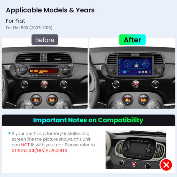 Fiat 500  | Android OS | Octa Core | 64GB ROM | IPS Screen | CarPlay & Android Auto | IDS7050FLB