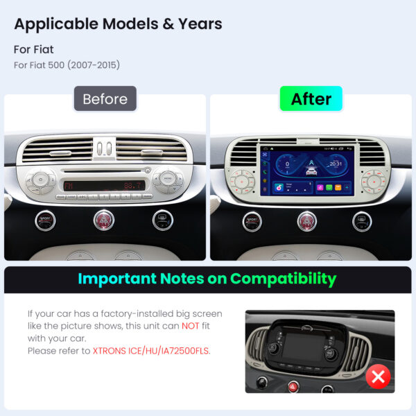 Fiat 500  | Android OS | Octa Core | 64GB ROM | IPS Screen | CarPlay & Android Auto | IDS7050FLC