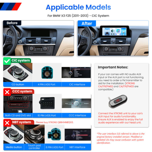 BMW | X3 F25 | Android OS & OEM System | Qualcomm 662 | Octa Core | 8GB RAM & 128GB ROM | QBBH14CIB12X3