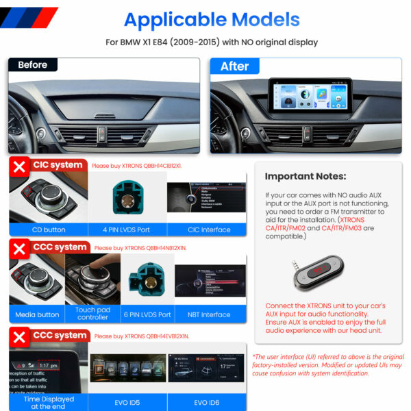 BMW | X1 E84 | Android OS & OEM System | Qualcomm 662 | Octa Core | 8GB RAM & 128GB ROM | QBBH14X1UN