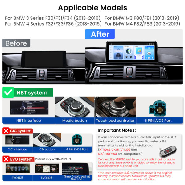 BMW | 3 Series / 4 Series / M3 / M4 | Android OS & OEM System | Qualcomm 685 | Octa Core | 8GB RAM & 256GB ROM | QWBX14NBTH