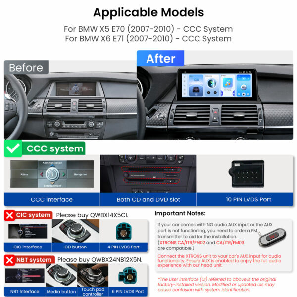 BMW | X5 / X6 | Android OS & OEM System | Qualcomm 685 | Octa Core | 8GB RAM & 256GB ROM | QWBX14X5CC