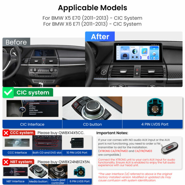 BMW | X5 / X6 | Android OS & OEM System | Qualcomm 685 | Octa Core | 8GB RAM & 256GB ROM | QWBX14X5CI