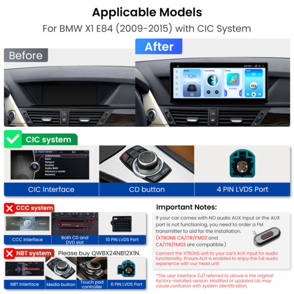 BMW | X1 E84 | Android OS & OEM System | Qualcomm 685 | Octa Core | 8GB RAM & 256GB ROM | QWBX24CIB12X1