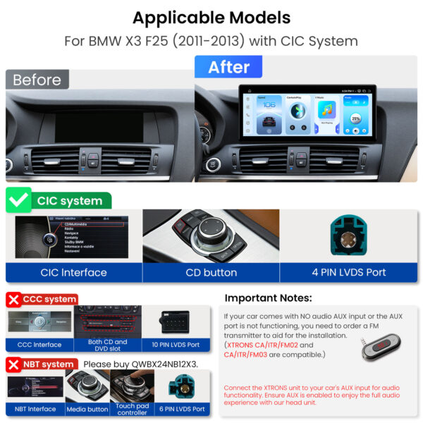 BMW | X3 F25 | Android OS & OEM System | Qualcomm 685 | Octa Core | 8GB RAM & 256GB ROM | QWBX24CIB12X3