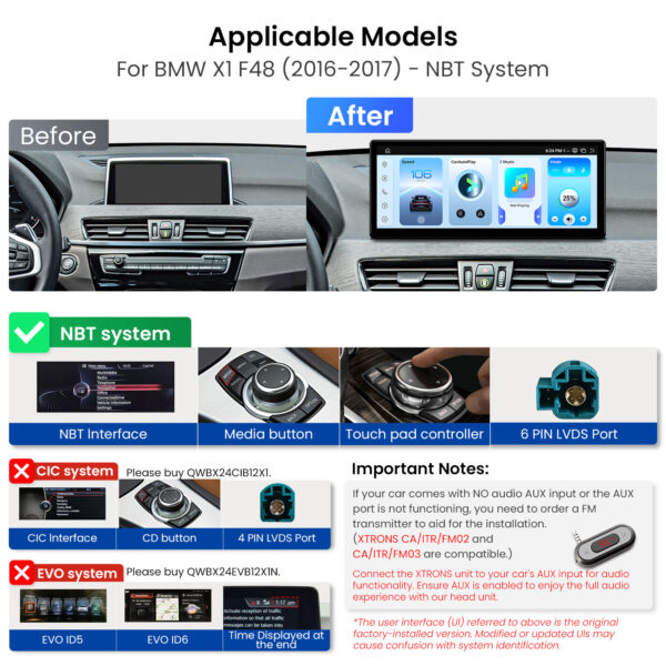 BMW | X1 F48 | Android OS & OEM System | Qualcomm 685 | Octa Core | 8GB RAM & 256GB ROM | QWBX24NB12X1N
