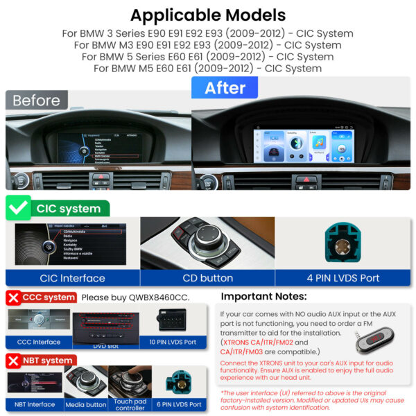BMW | 3 Seires / 5 Seires / M3 / M5 | Android OS & OEM System | Qualcomm 685 | Octa Core | 8GB RAM & 256GB ROM | QWBX8460CI