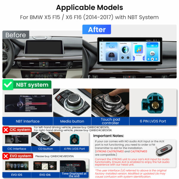 BMW | X5 / X6 | Android OS & OEM System | Qualcomm 685 | Octa Core | 8GB RAM & 256GB ROM | QWBX24NB12X5N