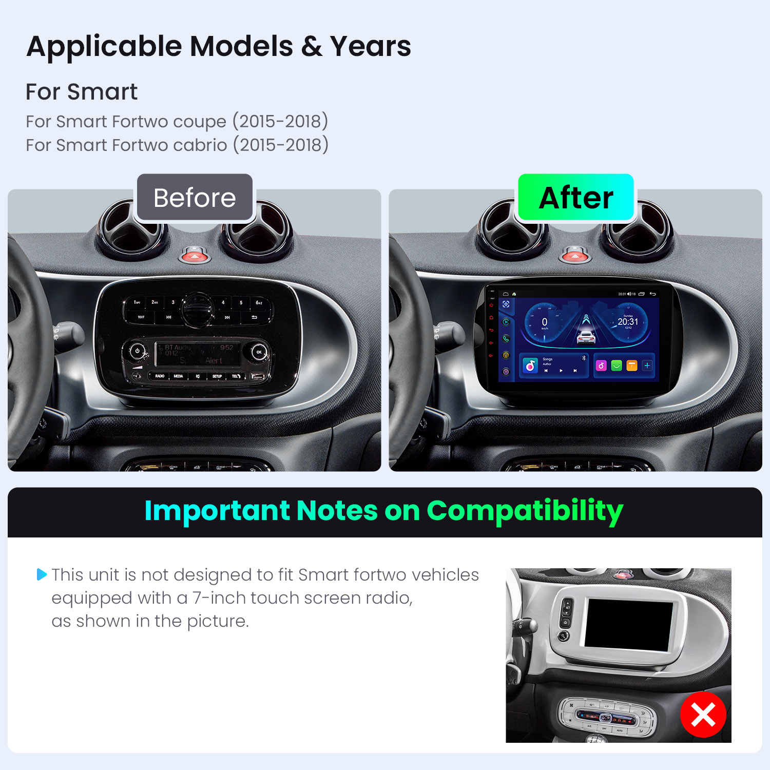 Smart Fortwo 9" Android Car Stereo Radio | Wireless Apple CarPlay & Android Auto | IDSP90MSMTN