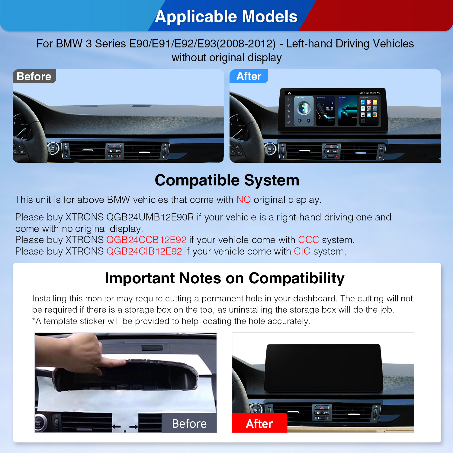 BMW | 3 series | 12.3-inch 2K Screen | Android OS | Qualcomm 680 | Octa Core | 8GB RAM & 128GB ROM | QGB24UMB12E90L