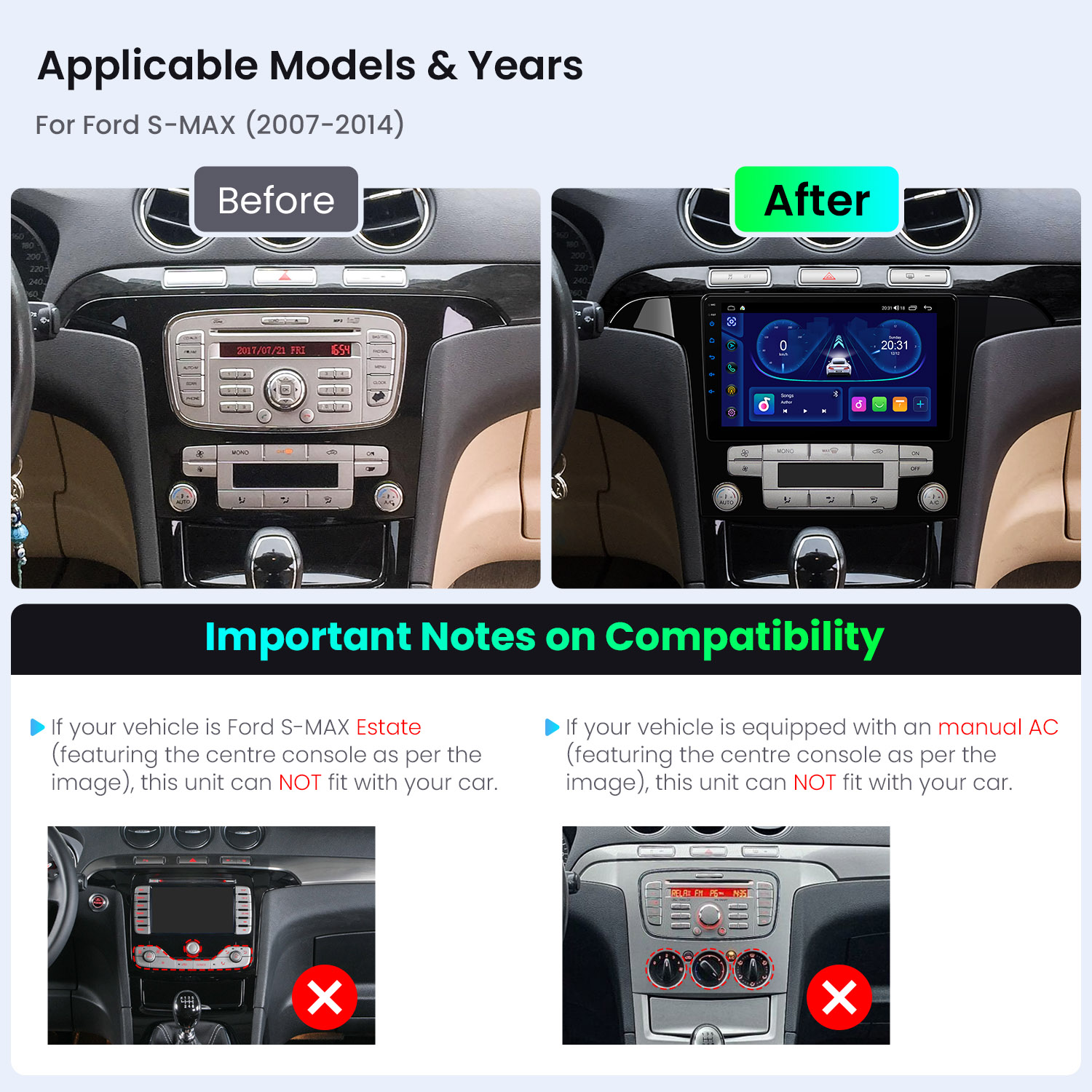 Ford S-Max | Android OS | Octa Core | 2GB RAM & 64GB ROM | 9" IPS Screen | IDSP90MXF