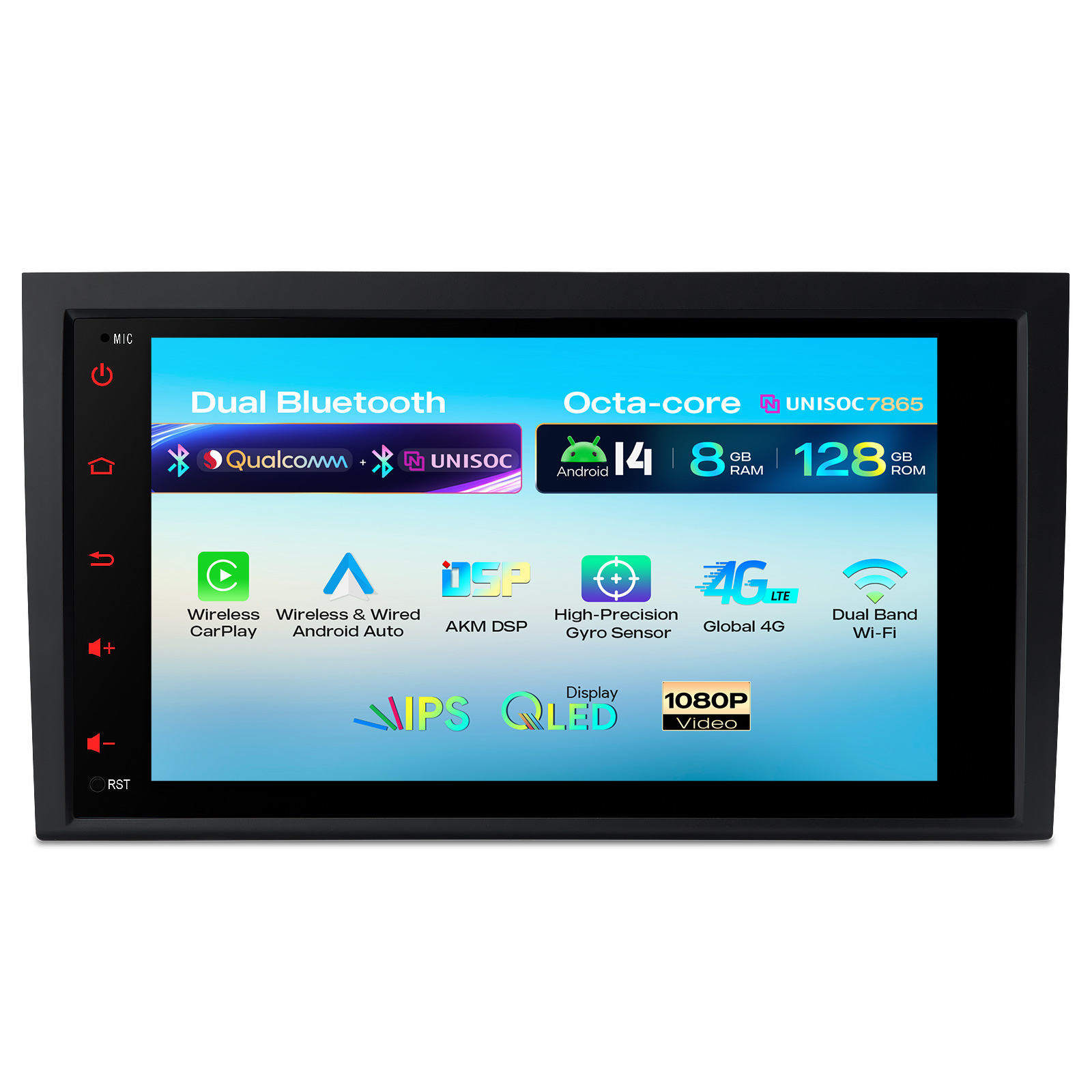 XTRONS IMH84A4AL 8-inch Android 14 car stereo for Audi A4 / SEAT Exeo — Unisoc T7865, 8GB RAM, dual Bluetooth, plug-and-play fit