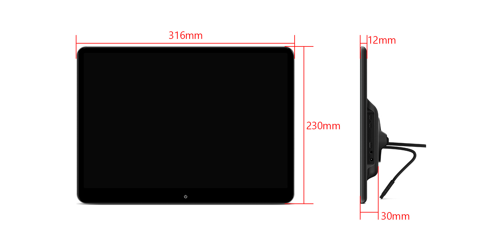 Dimension diagram showing 316mm width, 230mm height, 30mm thickness, and 12mm measurement