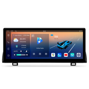 Car stereo home screen showing speed, temperature, weather, XTRONS connected, and online radio option