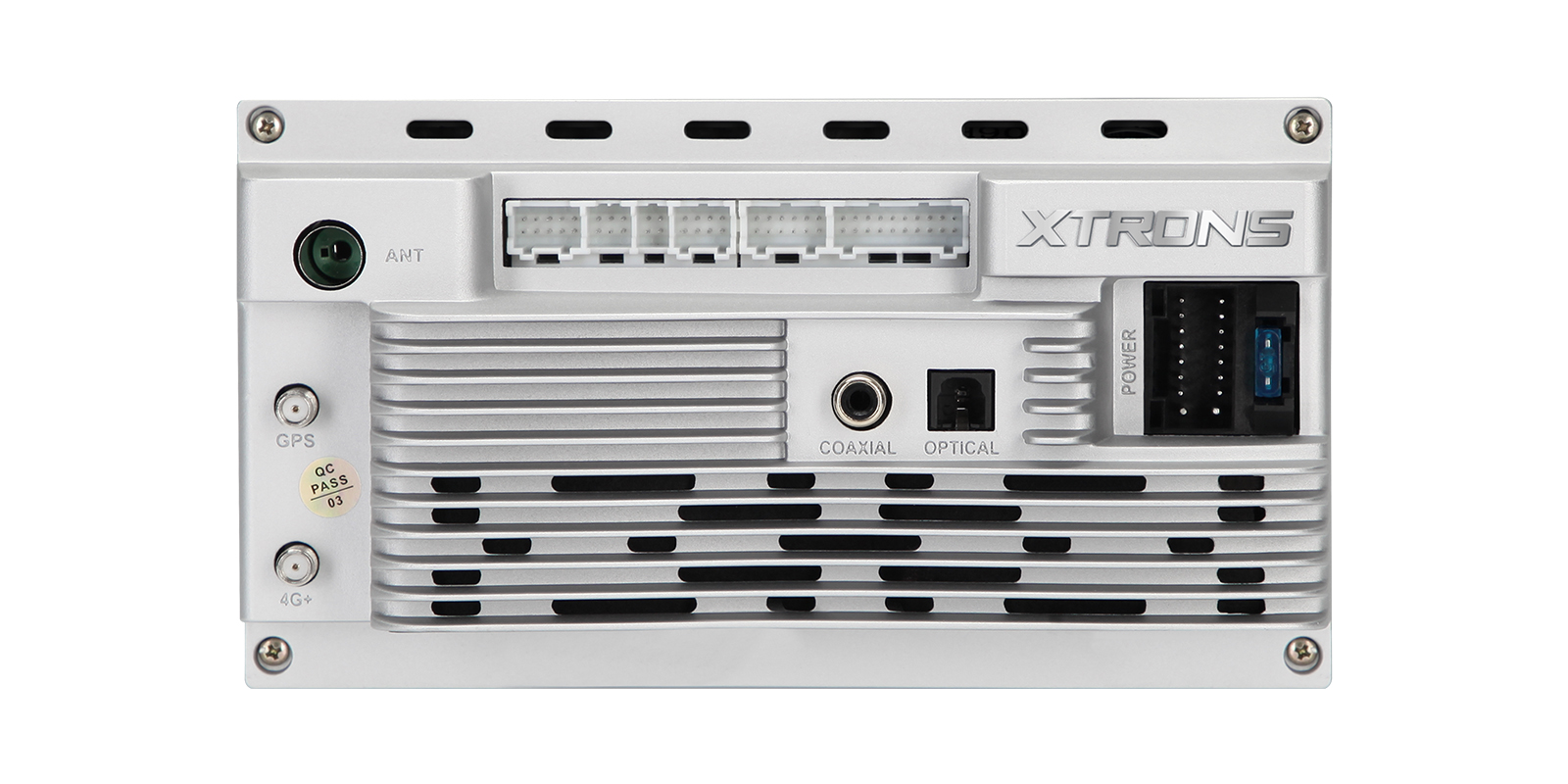 Rear panel of XTRONS head unit showing antenna, GPS and audio ports