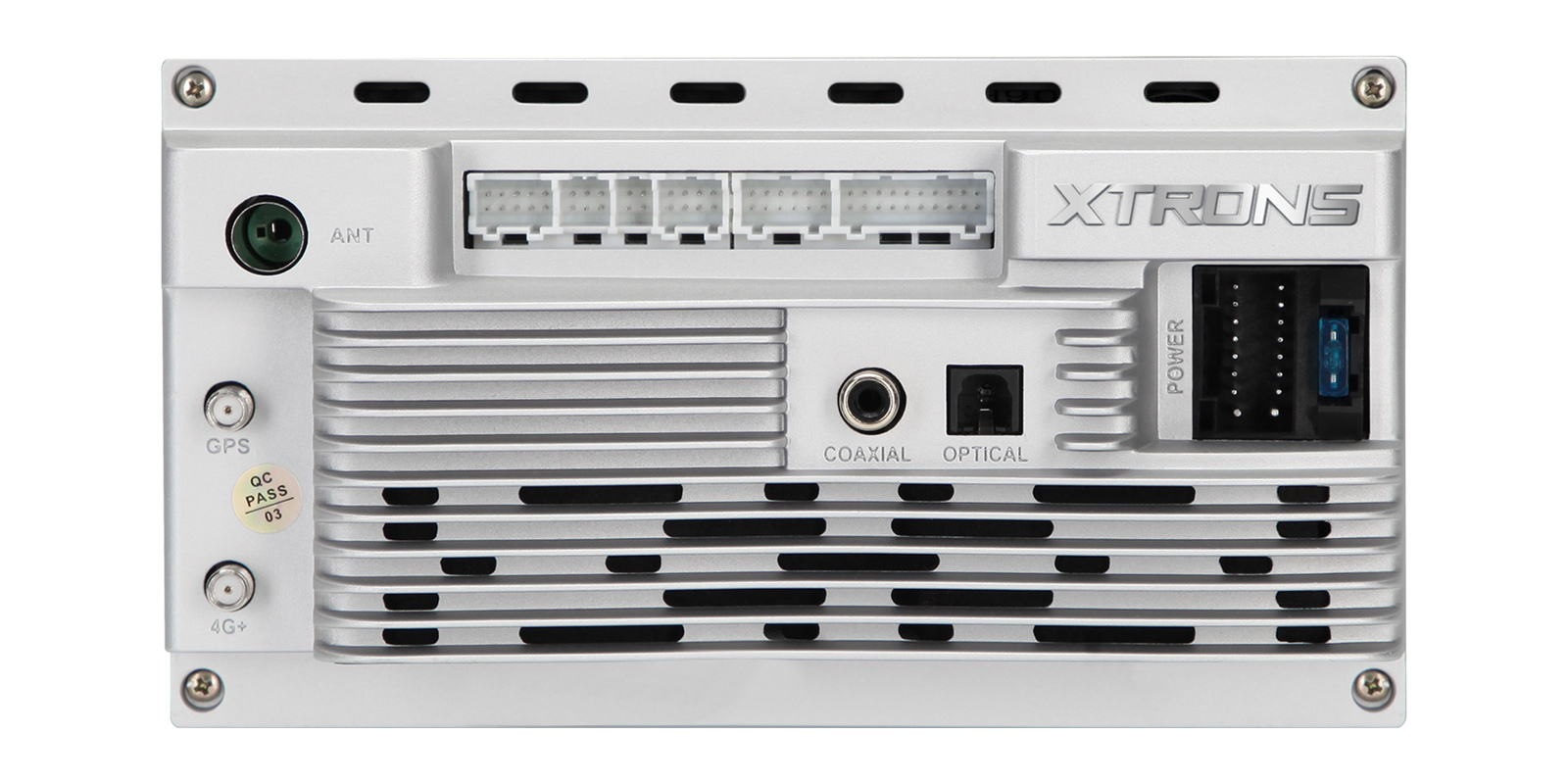 Rear panel of the XTRONS TUAH122L showing antenna, GPS, 4G and audio connections.