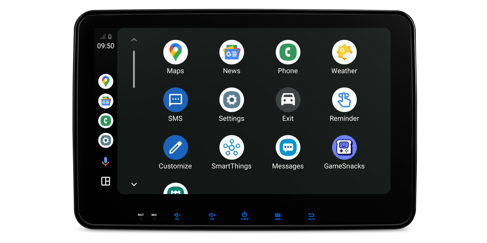 XTRONS TUAH122L touchscreen displaying the wired and wireless Android Auto interface.