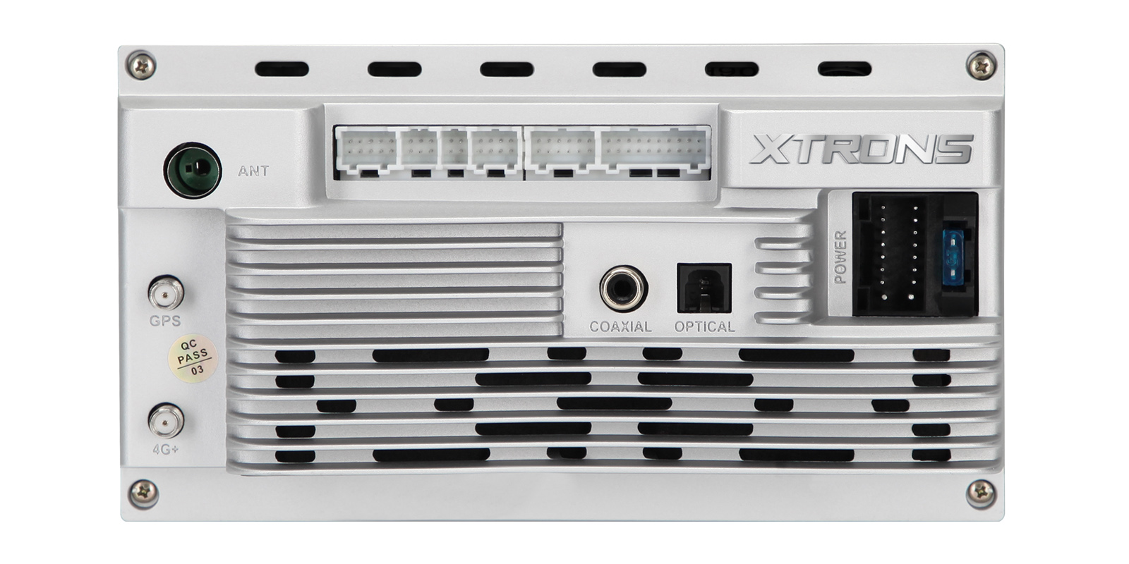 Rear panel of the XTRONS UA75LESL showing antenna and audio connections.