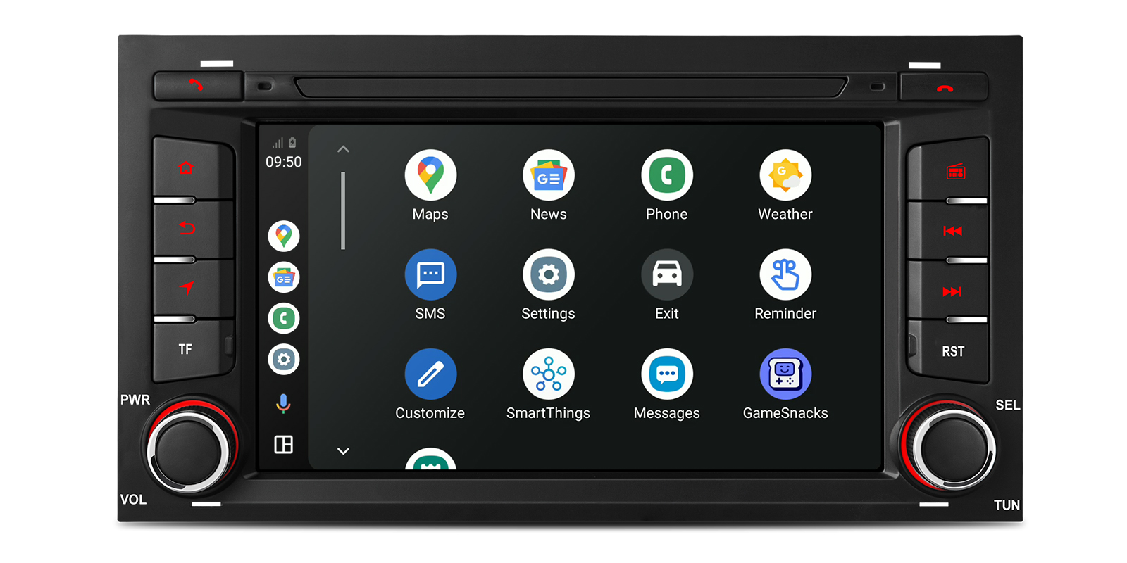 XTRONS UA75LESL displaying wireless Android Auto apps and settings.