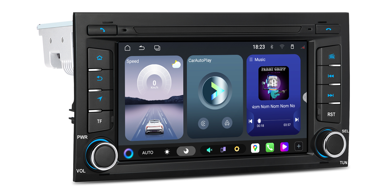 Angled front view of the XTRONS UA75LESL Android car stereo.
