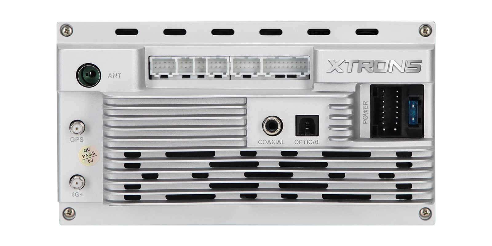 Rear panel of XTRONS stereo with antenna, GPS and audio connections