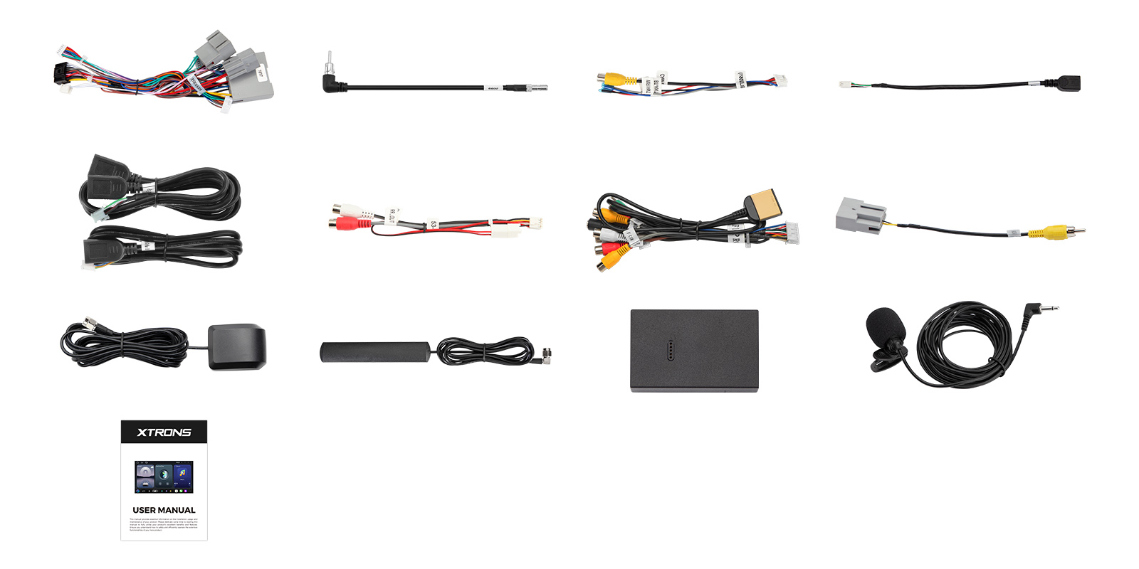 Included wiring harnesses, antennas, microphone and accessories for the stereo